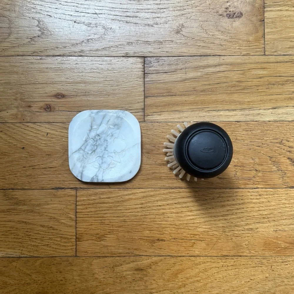 OXO SteeL palm brush & marble coaster bundle